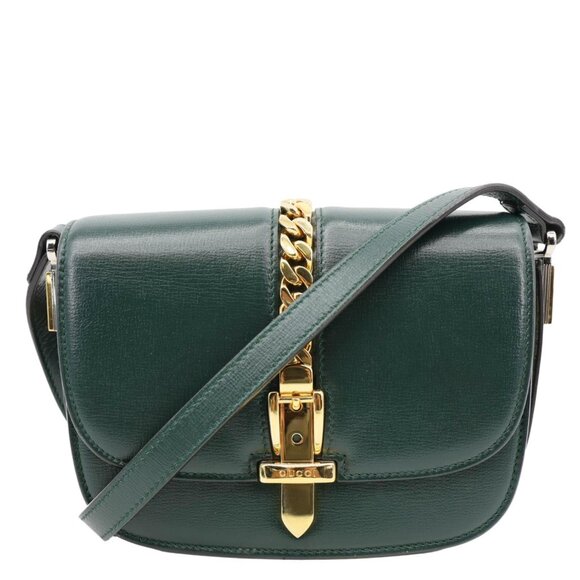 Gucci  Sylvie 1969 Mini Leather Shoulder Bag Green 615965 - Picture 1 of 12